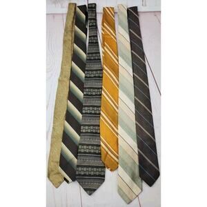 Lot Of 6 Vtg Necktie Lot Wide Swing Deco Ties Group Mustard Brown Tan Stripe
